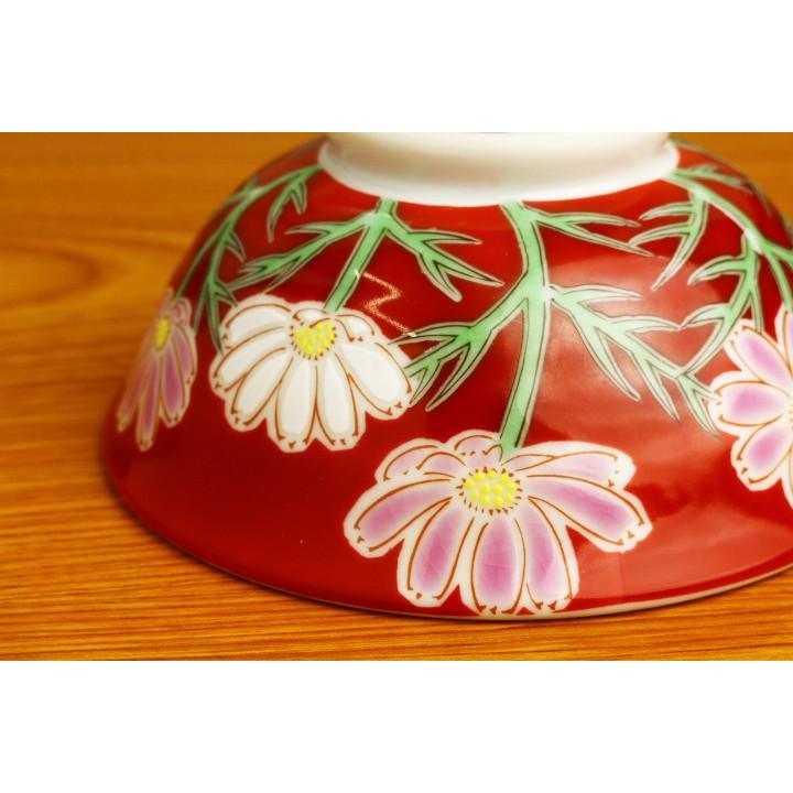 九谷焼 色絵飯碗 四季の花 コスモス / 青郊窯 和食器 飯碗 茶碗 人気