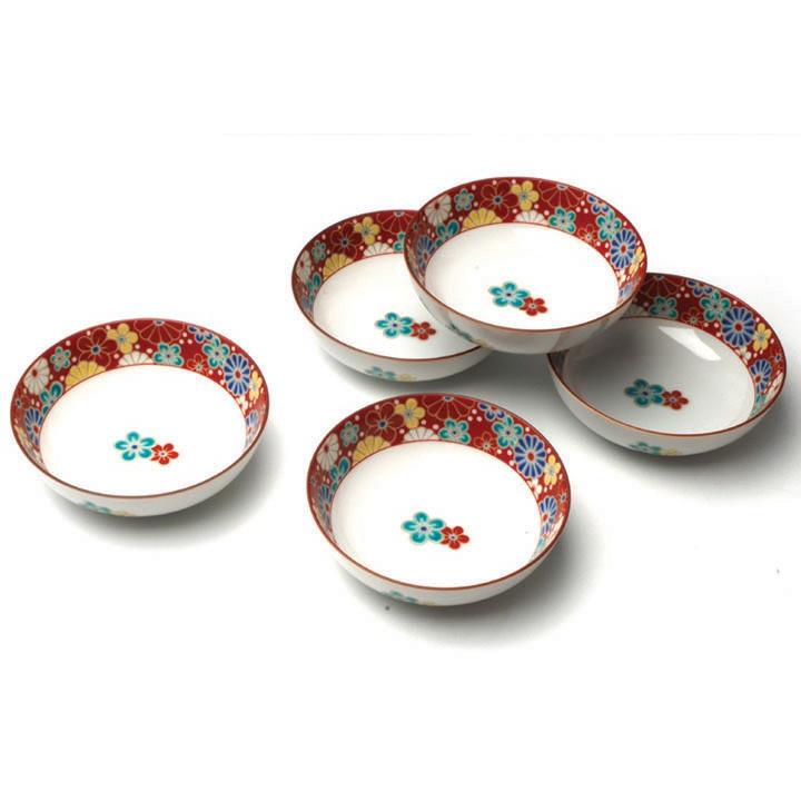 九谷焼 4号小鉢揃 梅菊文/青郊窯 送料無料 和食器 鉢 中鉢 人気 ギフト