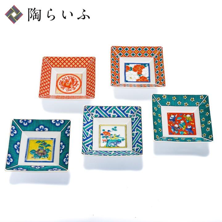 九谷焼 3号角皿揃 時代画風 / 青郊窯 和食器 皿 人気 ギフト セット