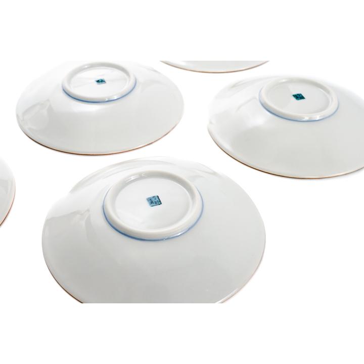 九谷焼 4.6号皿揃 吉田屋風間取牡丹に鳥/青郊窯 5枚セット和食器 皿