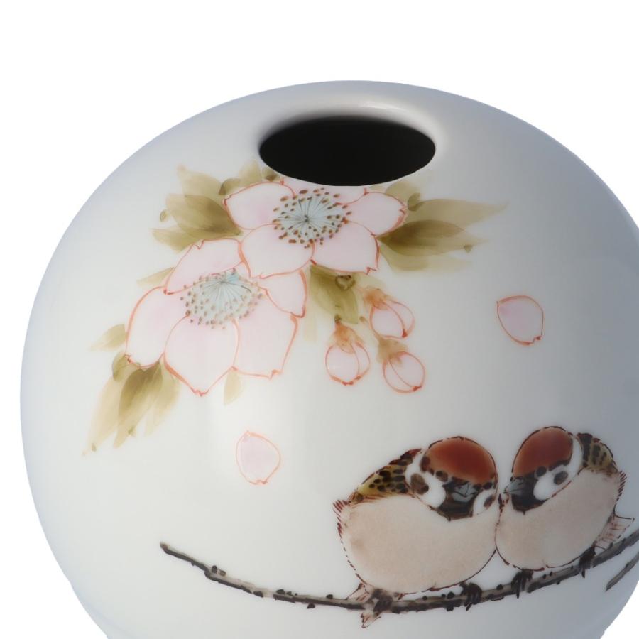 九谷焼 一輪生（丸型）桜二雀図/中村陶志人＜花瓶 花器 一輪生