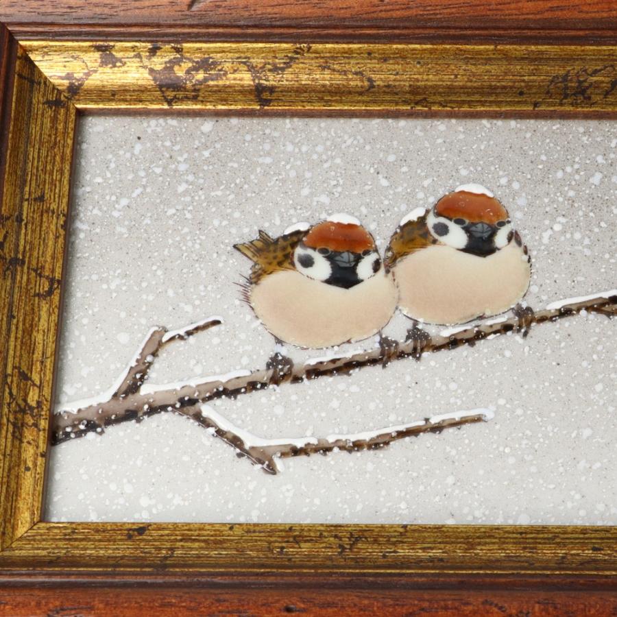 九谷焼　谷敷正人作　陶額雪月花『雪』飾絵皿　飾皿　陶板画　額装 九谷焼 DB額（長角）雪二雀図 / 中村陶志人｜額縁 陶額 置物 額飾り