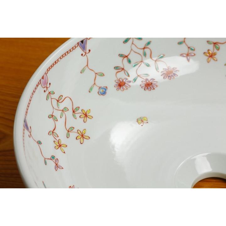 九谷焼 手洗鉢 野の花 / 銀舟窯 手洗鉢 洗場 洗面ボール 手洗器 和風