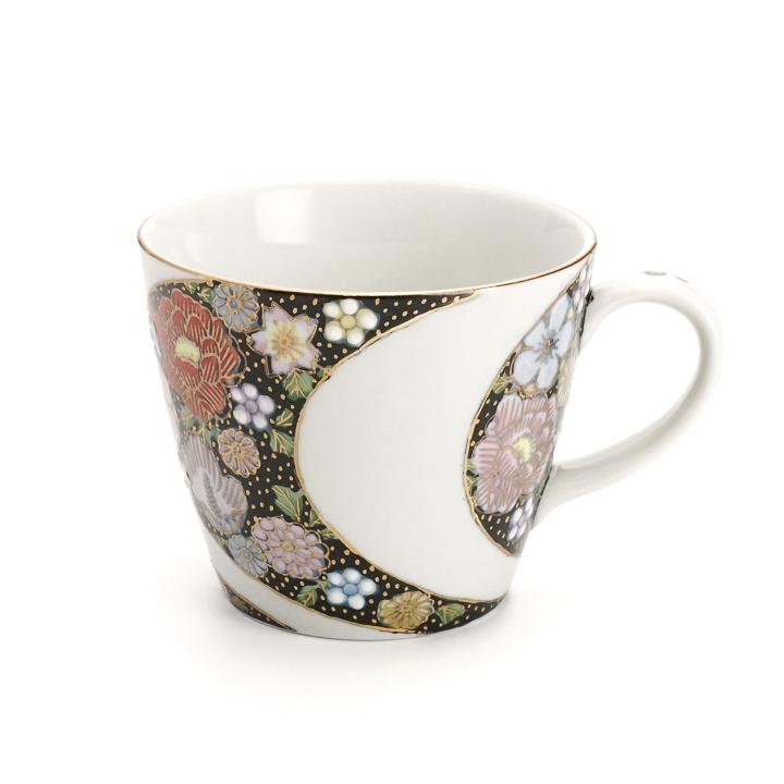 九谷焼 マグカップ 割取金襴花詰 黒 単品 / 大志窯 ＜カップ 人気