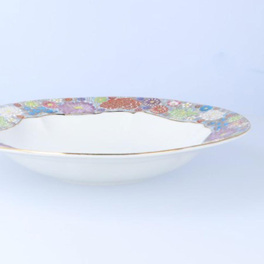 九谷焼 花詰リムプレート ブルー 大志窯 24cm 中皿 盛皿 リム皿 九谷焼 花詰リムプレート ブルー 大志窯 24cm 中皿 盛皿 リム皿