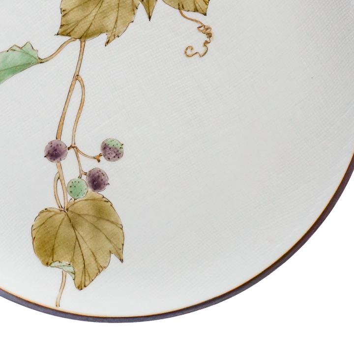 義明 ブドウの葉の陶器皿 直径約14cm 山田義明 九谷焼 7号皿 野葡萄 / 山田義明｜皿 中皿 プレート 23cm 人気 ギフト