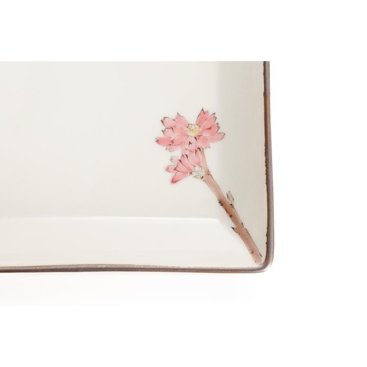 九谷焼 6号角皿 桃花に雀（トウカにスズメ） / 山田義明 皿 中皿 人気