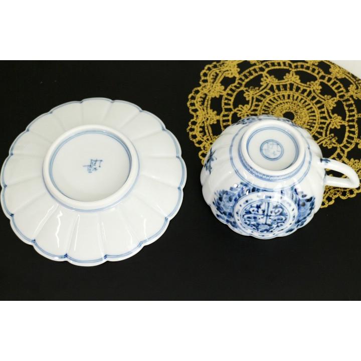 138-5/九谷焼/青華吉祥文/山本長左作/珈琲碗皿/カップ&ソーサー 九谷焼 カップ＆ソーサー 青華吉祥文/山本長左（宮内庁御用窯