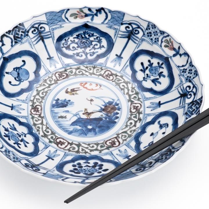 九谷焼 8.5号盛鉢 色絵祥瑞手花鳥 / 山本長左 【宮内庁御用窯】 26cm