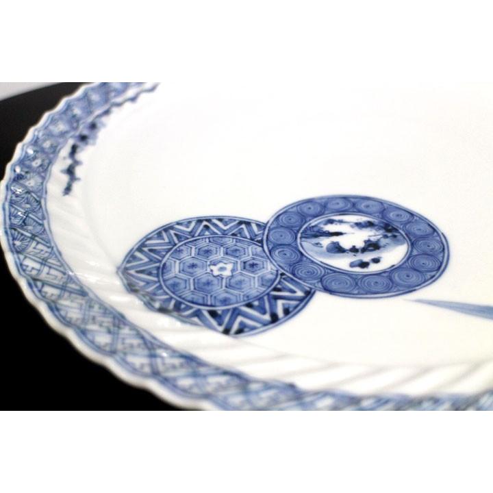 九谷焼 8.5号皿 青華双輪文 / 山本長左（宮内庁御用窯） 和食器 皿 盛