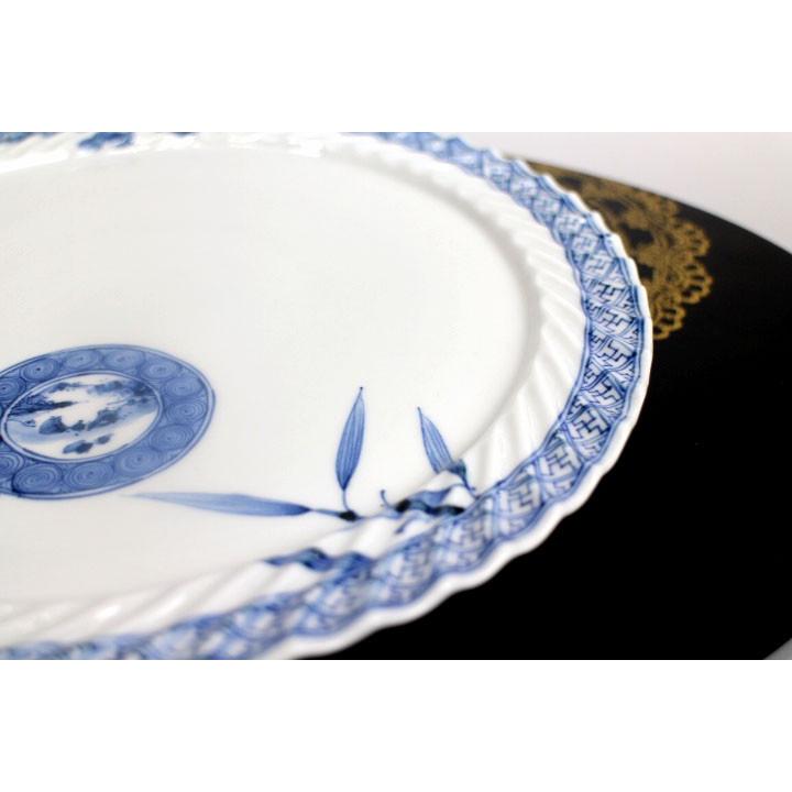 九谷焼 8.5号皿 青華双輪文/山本長左（宮内庁御用窯） 送料無料 和食器