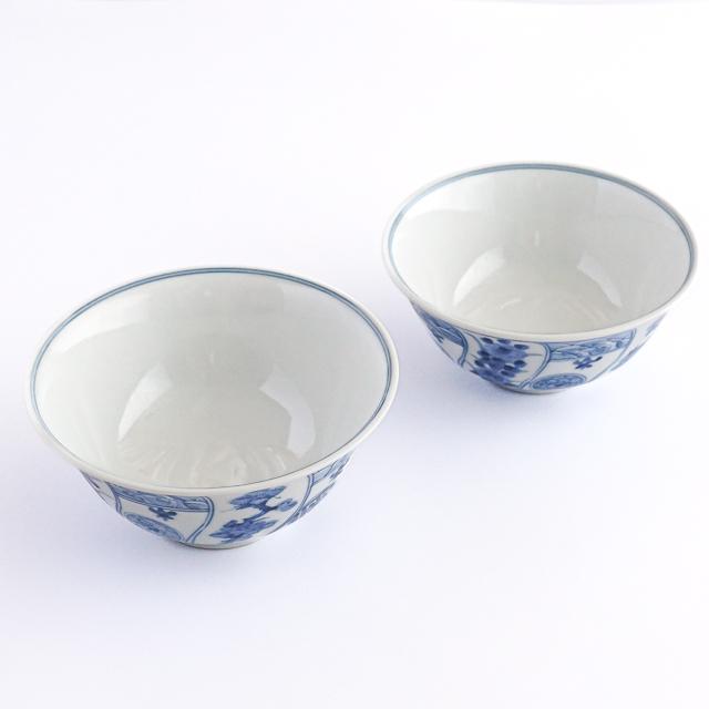 九谷焼 組飯碗 青華吉祥樹花紋 / 山本長左 ｜ 宮内庁御用窯 飯碗ペア