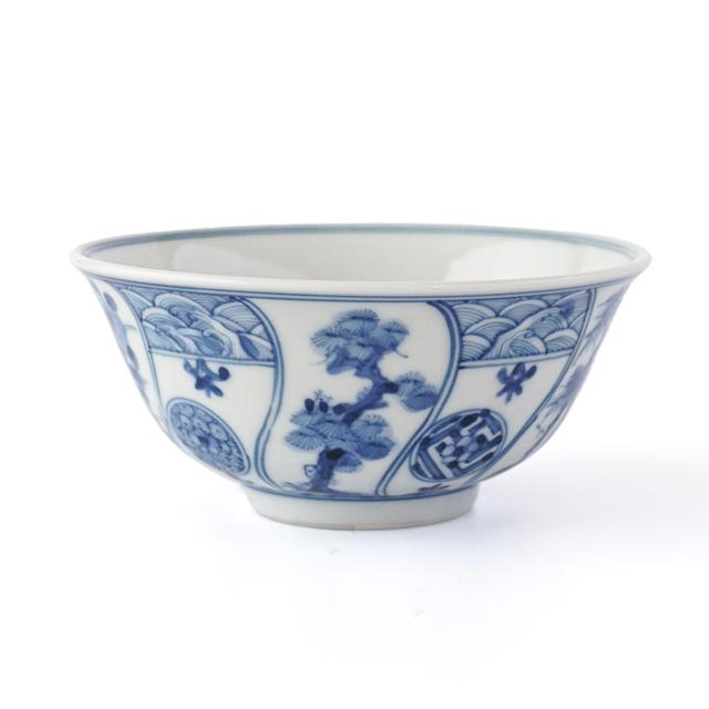 九谷焼 飯碗【小】青華吉祥樹花紋 / 山本長左 （宮内庁御用窯