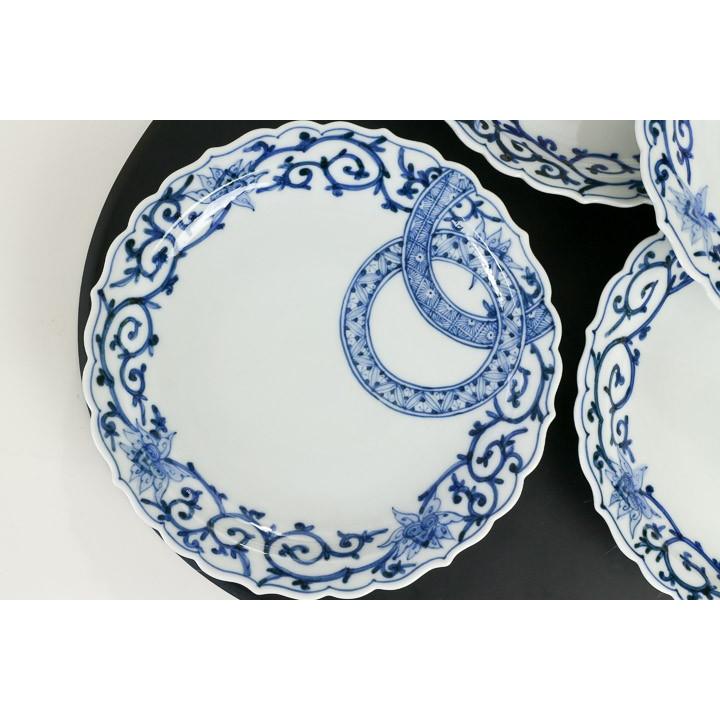 九谷焼 5.5号皿揃 双輪文牡丹唐草 / 山本長左（宮内庁御用窯） 和食器