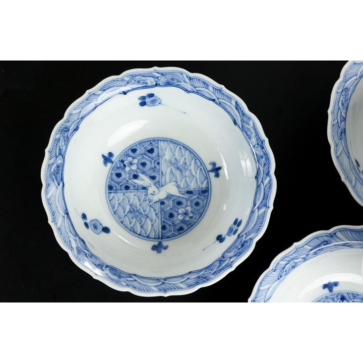 山本長左作 九谷焼 青花うさぎ文 小鉢揃 5客セット