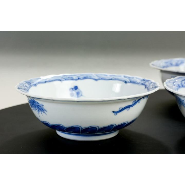 山本長左作 九谷焼 青花うさぎ文 小鉢揃 5客セット