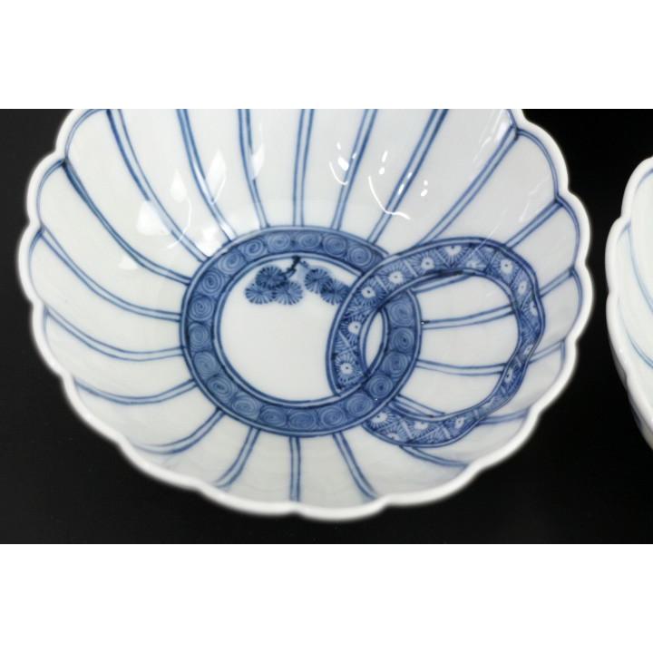 三枚お纏め、ご専用です)新品未使用、九谷焼、山本長左 菊型小鉢双輪文