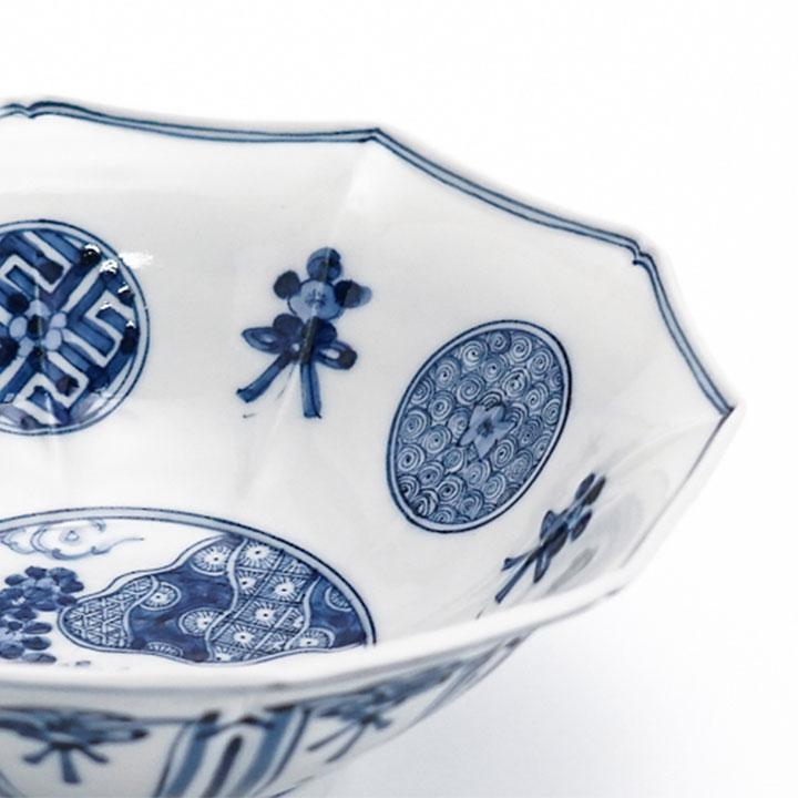 九谷焼 取鉢 青華祥瑞手豊穣文 / 山本長左 （木箱入り）5枚揃い 宮内庁