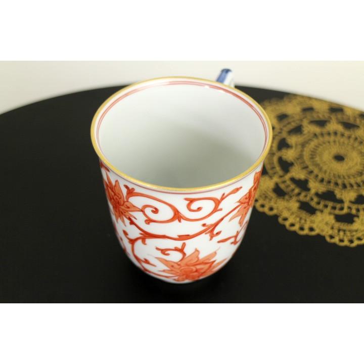 作家物匠シリーズ　赤絵￼手描き陶器 カップ￼3個セット 九谷焼 マグカップ 赤絵牡丹唐草文 / 山本長左（宮内庁御用窯） 和食器