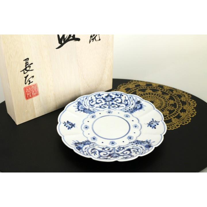 九谷焼 5.5号皿 青華吉祥文/山本長左(宮内庁御用窯) 送料無料 九谷焼 5.5号皿 青華吉祥文/山本長左(宮内庁御用窯) 送料無料