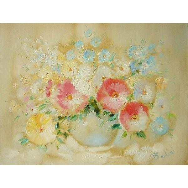 ヨーロッパ絵画 肉筆油絵 (額縁付きで納品対応可) サイズF6号 ベリーニ作 「花瓶の花束」