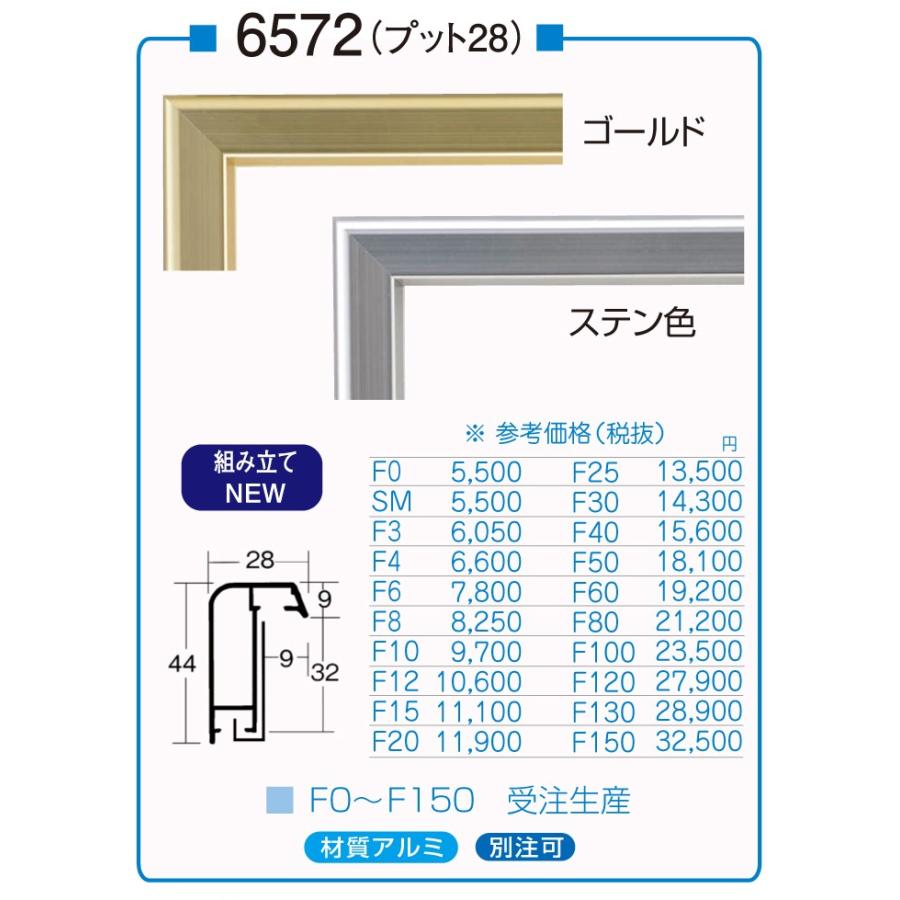 油彩用仮縁 軽銀仮縁（枠のみ 玻璃、アクリル樹脂なし 裏板なし 見せびらかす会・公募展用） 6572 大きさ F8号 ゴールド ステン