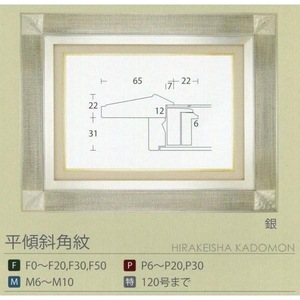 額縁 油彩額 油絵額縁 木枠付きキャンバス用の額縁 平傾斜角紋 銀 サイズF15号の画像