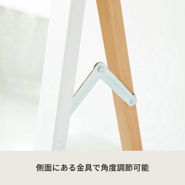 フック付きスタンドミラー(ホワイト/白) 幅35cm 鏡/カガミ/姿見/全身鏡/木製/飛散防止加工/日本製/収納/ラック/ハンガー/北欧風/折りたたみ/SEN-021_2