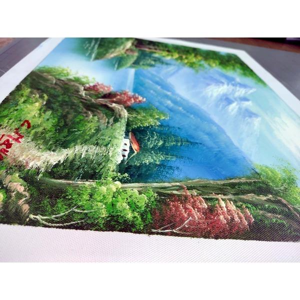 〔 風景油絵 〕 黒いフレーム 自然画 メイヤー油絵額 F6号サイズ 紘黒額 崇高な山々 油彩 油彩画 絵画額の画像