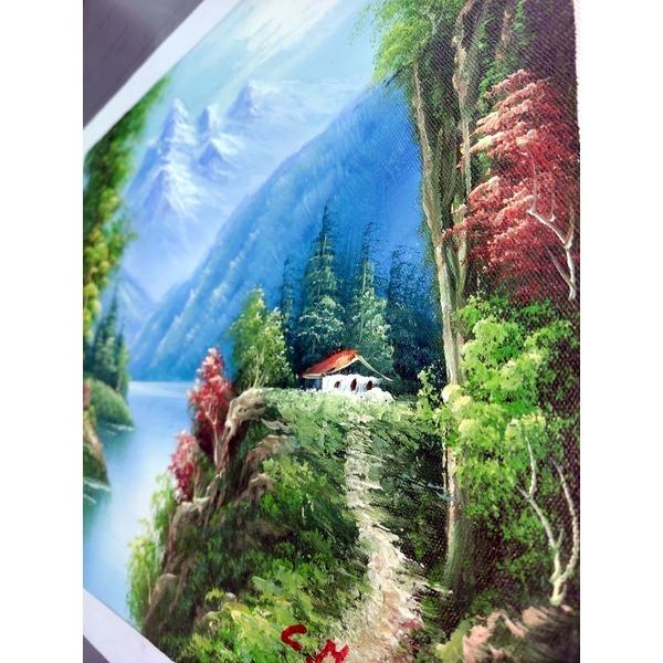 〔 風景油絵 〕 黒いフレーム 自然画 メイヤー油絵額 F6号サイズ 紘黒額 崇高な山々 油彩 油彩画 絵画額の画像