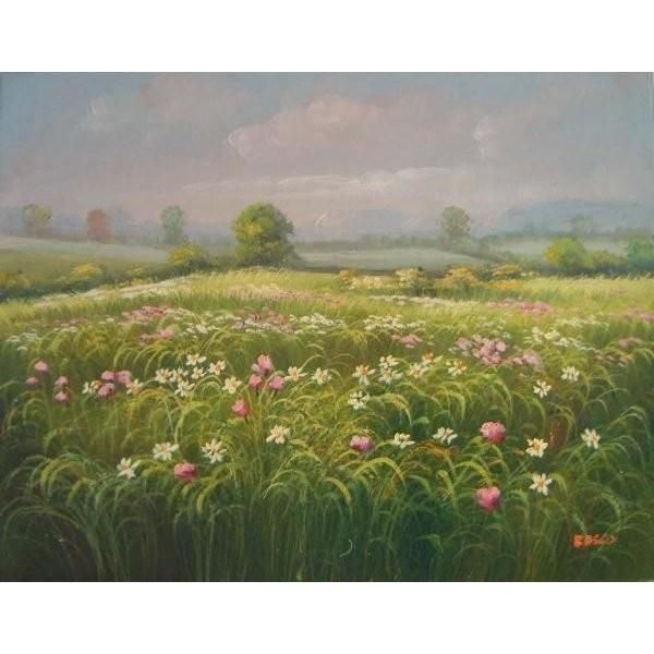 ヨーロッパ絵画 肉筆油絵 (額縁付きで納品対応可) サイズF6号 バスコ作 「花畑」