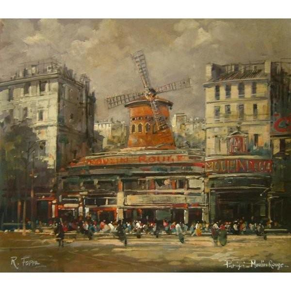 ヨーロッパ絵画 肉筆油絵 (額縁付きで納品対応可) サイズF10号サイズ フォッパ作 「ムーランルージュ」