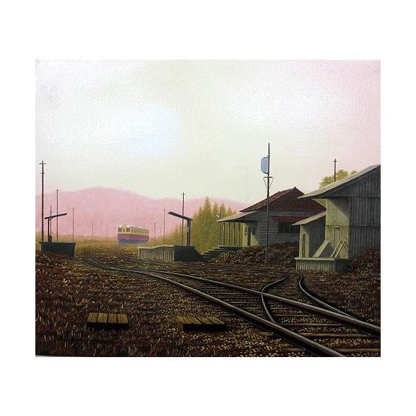 油絵 油彩画 洋画 (油絵額縁付きで納品対応可) F6 「朝の駅舎１」 朝隈 敏彦