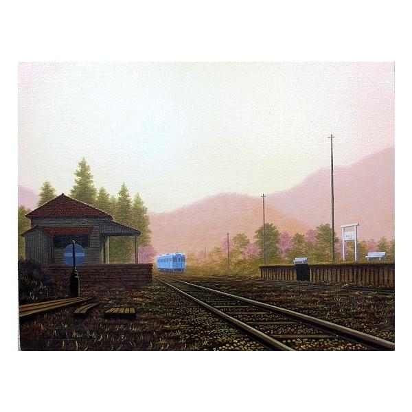 油絵 油彩画 洋画 (油絵額縁付きで納品対応可) WF3 「朝の駅舎２」 朝隈 敏彦
