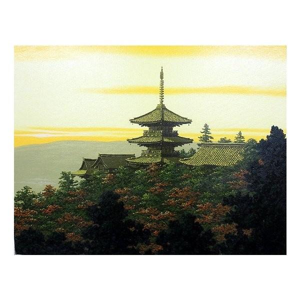 油絵 油彩画 洋画 (油絵額縁付きで納品対応可) F6 「清水寺」 朝隈 敏彦
