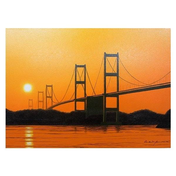 油絵 油彩画 洋画 (油絵額縁付きで納品対応可) WF3 「木島の大橋」 朝隈 敏彦