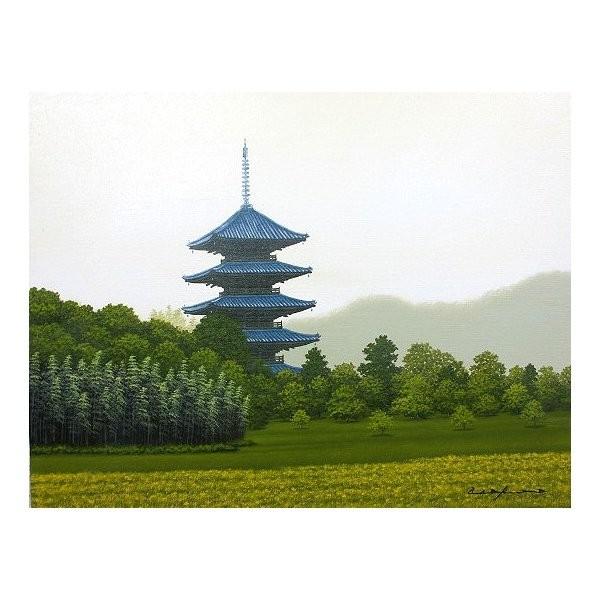 油絵 油彩画 洋画 (油絵額縁付きで納品対応可) F6 「備中国分寺」 朝隈 敏彦