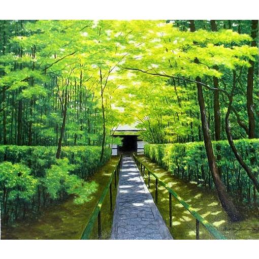 油彩 油絵画 洋画 (油彩写真立て付き添い人で納品相応う可) F4 「京都高桐院」 朝隈 敏彦