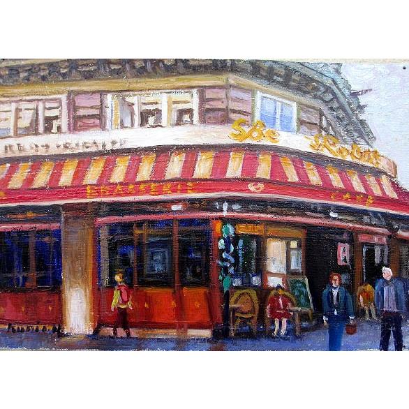 激安アウトレット 油彩画 洋画 (油絵額縁付きで納品対応可) WF3 「パリのカフェ２」 半澤 国雄
