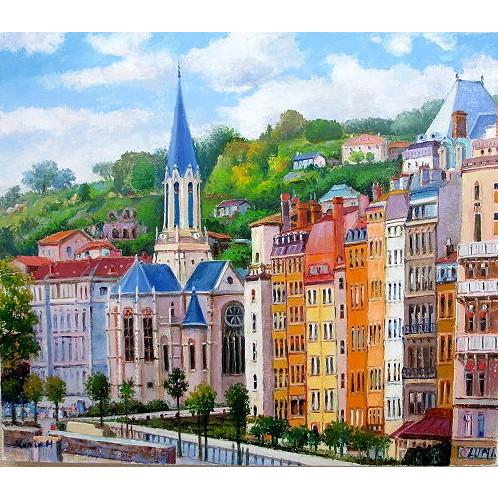 油彩画 洋画 (油絵額縁付きで納品対応可) F6号 「パリの街」 半澤 国雄