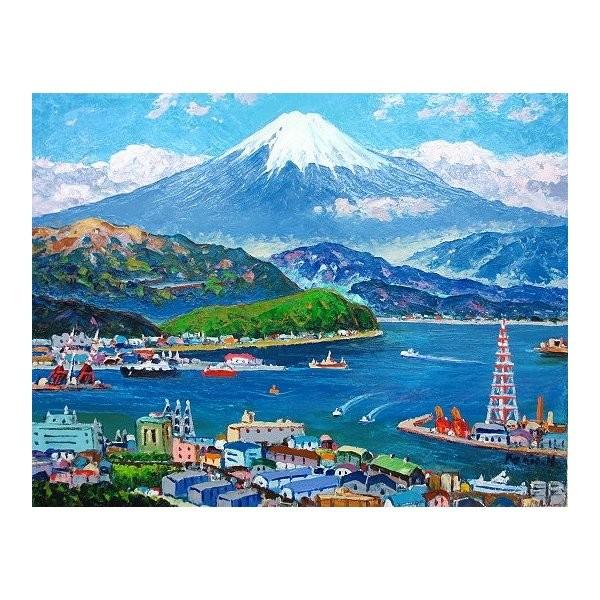 油絵 油彩画 洋画 (油絵額縁付きで納品対応可) WSM 「清水港より富士」 半澤 国雄