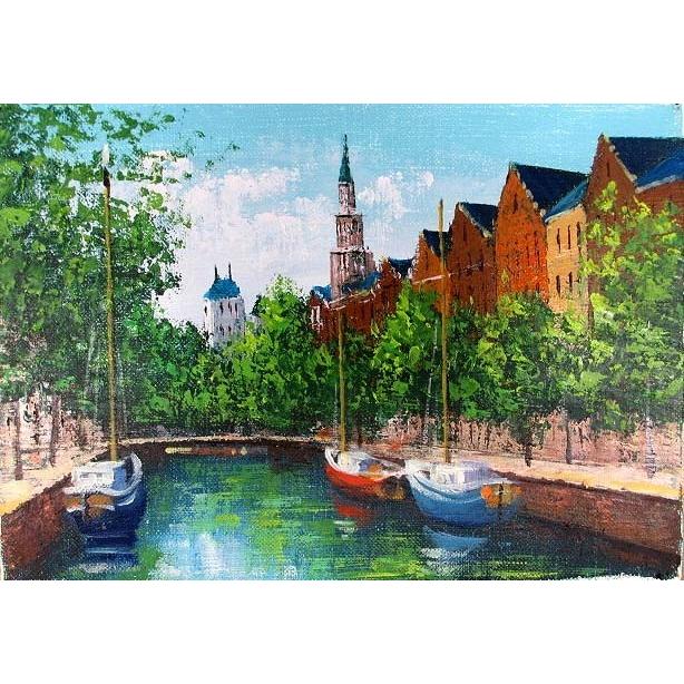 販売正本 油彩画 洋画 (油絵額縁付きで納品対応可) F12号 「アムステルダム」 広瀬 和之