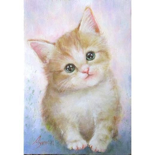 油彩画 洋画 (油絵額縁付きで納品対応可) F4号 「子猫2」 星野 油彩画 洋画 (油絵額縁付きで納品対応可) F4号 「子猫2」 星野