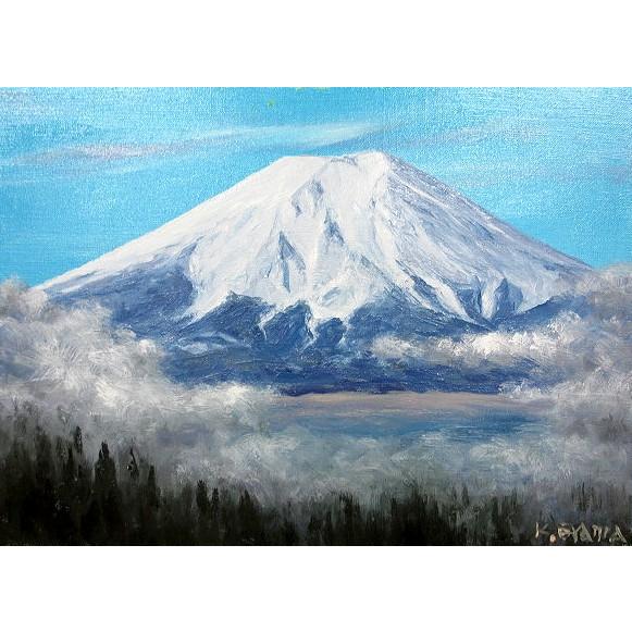 お待たせ! 油彩画 洋画 (油絵額縁付きで納品対応可) P20号 「雲上の白富士」 大山 功 日本画