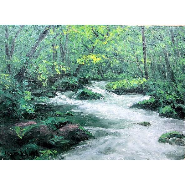 油彩画 洋画 (油絵額縁付きで納品対応可) P3号 「奥入瀬」 大山 功