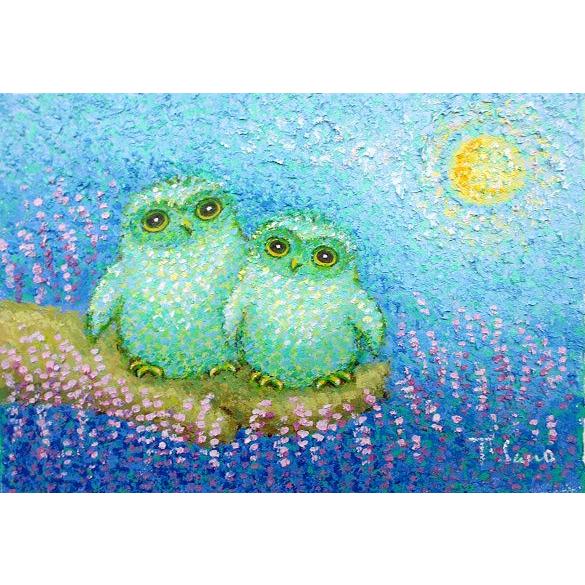 油絵 油彩画 洋画 (油絵額縁付きで納品対応可) F6号 「夢ふくろう」 佐野 千恵子