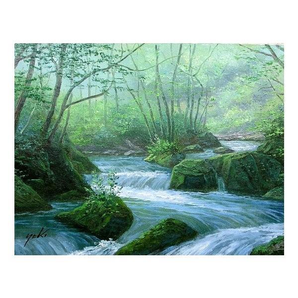 M20 油彩風景画 mihotaan 油絵 油彩画 洋画 (油絵額縁付きで納品対応可) M20号 「奥入瀬渓流