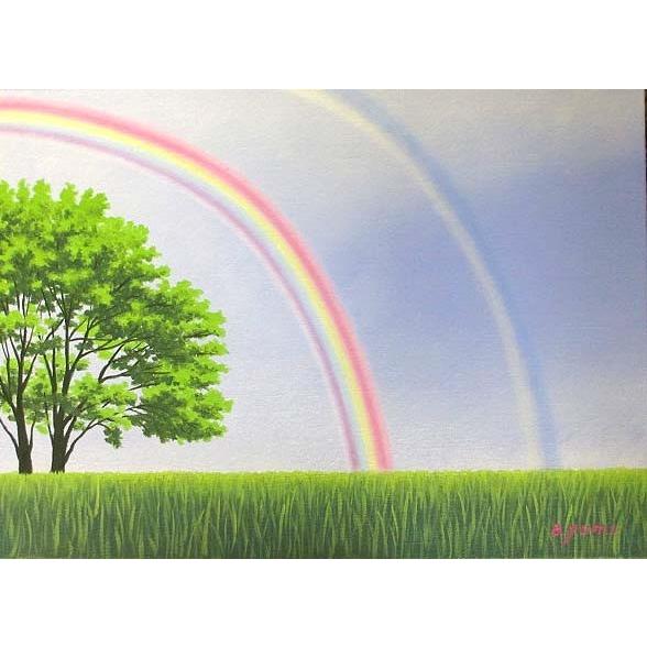 油絵 油彩画 洋画 (油絵額縁付きで納品対応可) F12号 「虹のある風景１」 白鳥あゆみ