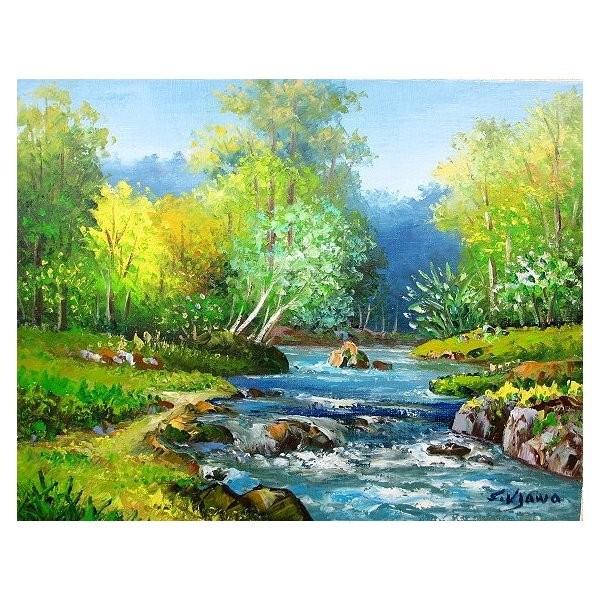 油絵 油彩画 洋画 (油絵額縁付きで納品対応可) M6号 「奥入瀬渓流」 羽沢 清水