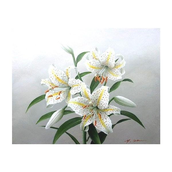 百合F10 油彩画額縁付き